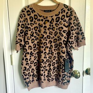 Rachel Zoe Leopard Short Sleeve Sweater, 1X